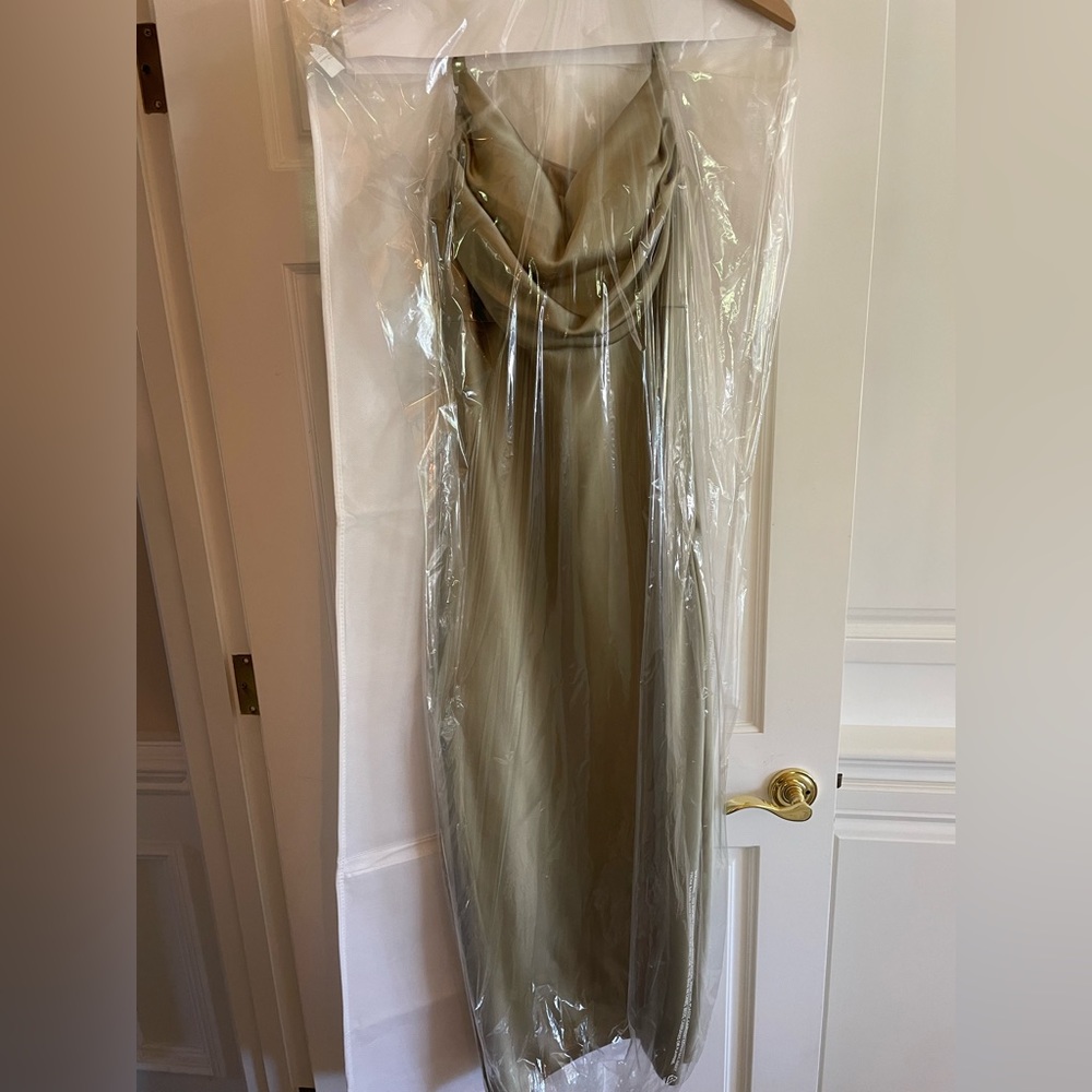 Revelry Skye Satin Dress in Silver Sage - Picture 4 of 6